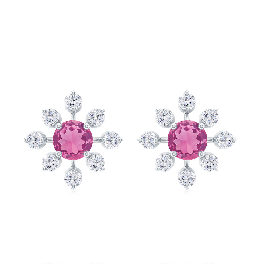 1 CT Pink Tourmaline and Diamond Floral Stud Earrings Pink Tourmaline - ( AAA ) - Quality - Rosec Jewels
