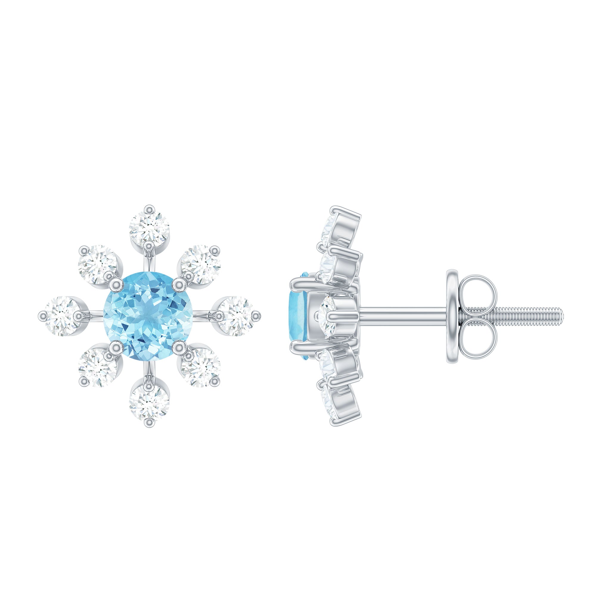 Certified Real Aquamarine Snowflake Earrings with Diamond