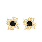 1/2 CT Round Shape Black Onyx and Diamond Sunburst Stud Earrings Black Onyx - ( AAA ) - Quality - Rosec Jewels