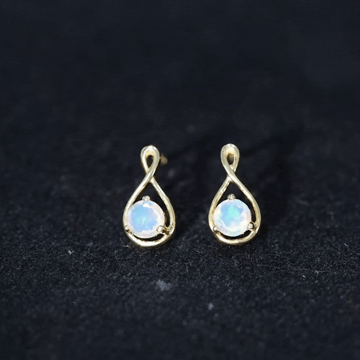 Simple Ethiopian Opal Solitaire Infinity Stud Earrings Ethiopian Opal - ( AAA ) - Quality - Rosec Jewels