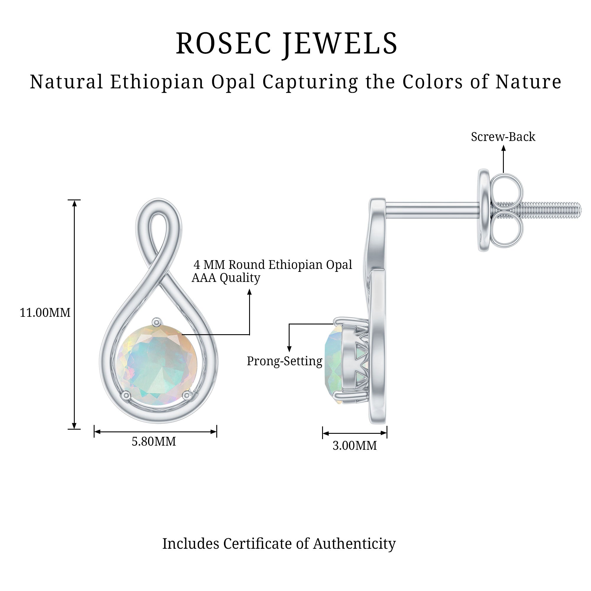 Genuine Ethiopian Opal Infinity Stud Earrings with Certificate AAA - Rosec Jewels
