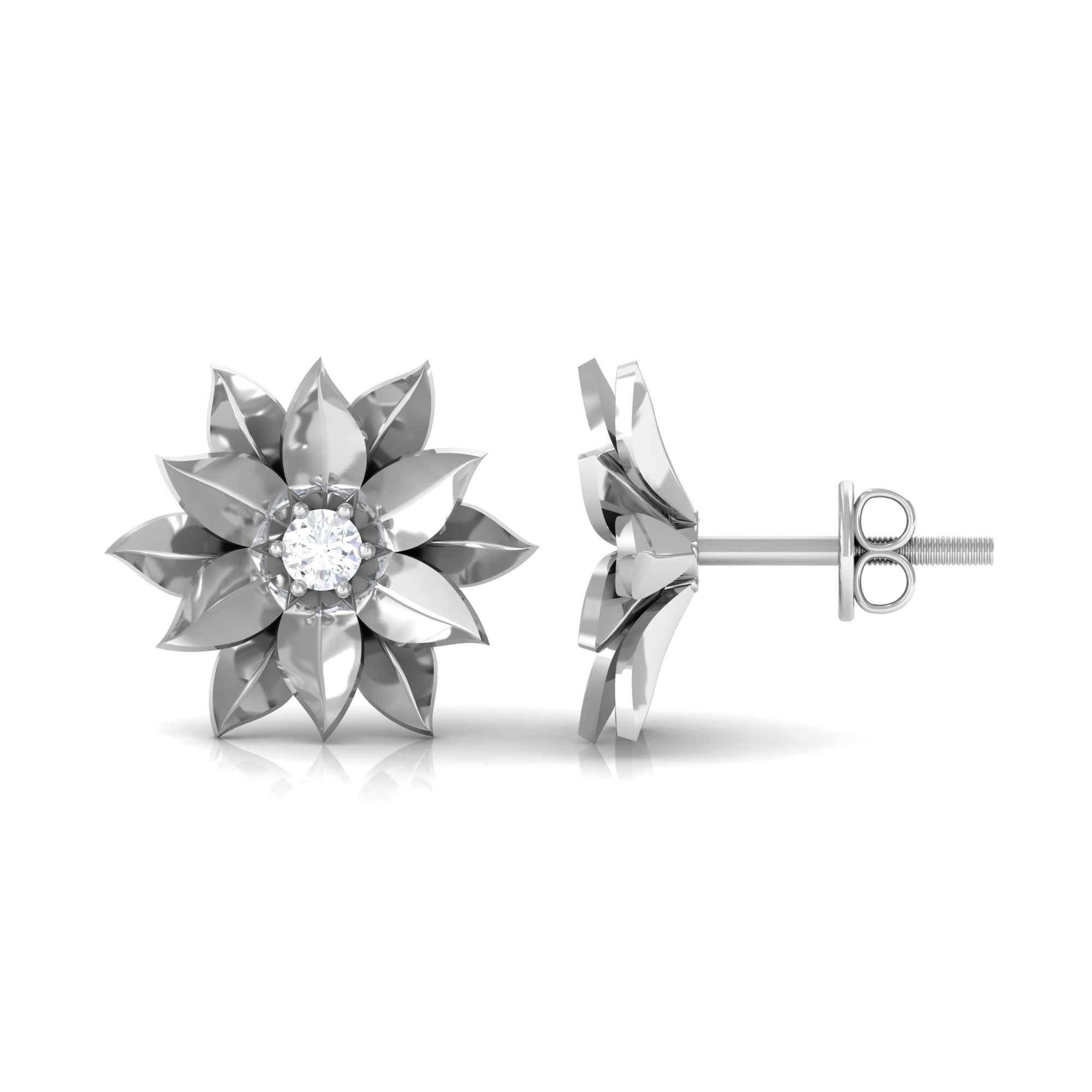 Round Cut Natural Diamond Flower Stud Earrings Natural - ( HI-SI ) - Rosec Jewels