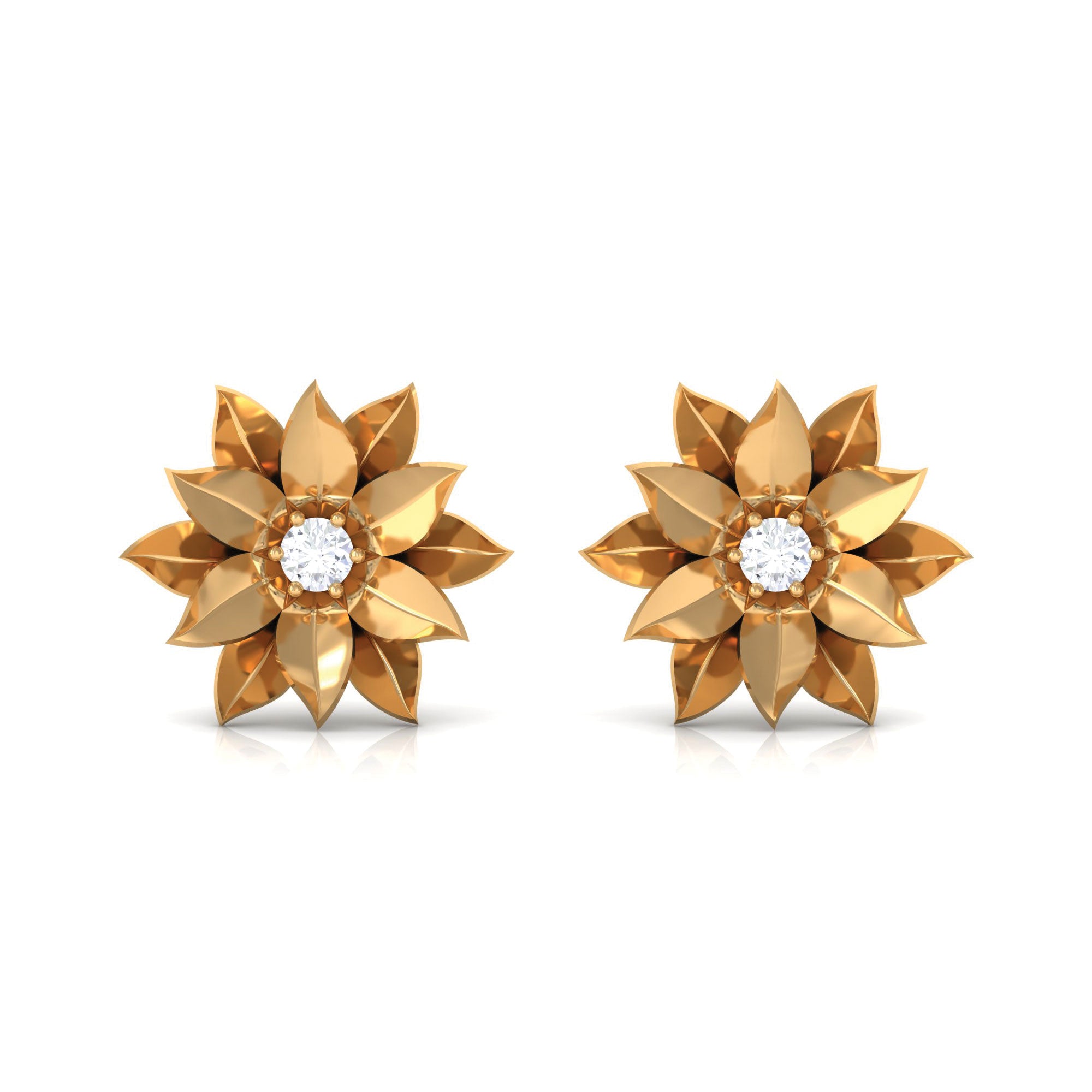 Round Cut Natural Diamond Flower Stud Earrings Natural - ( HI-SI ) - Rosec Jewels