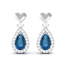 Pear Cut London Blue Topaz Bridal Drop Earrings with Diamond Halo London Blue Topaz - ( AAA ) - Quality - Rosec Jewels