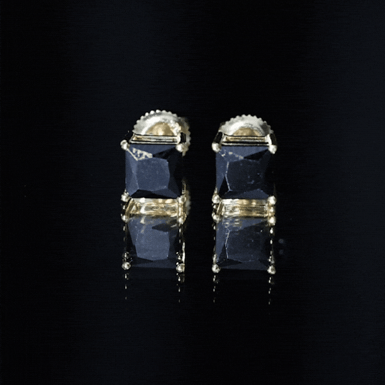 Natural Black Onyx Princess Cut Earrings with Screw Back AAA - Rosec Jewels