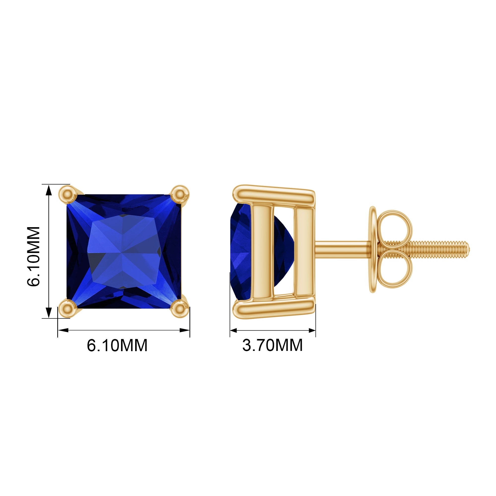 1.50 CT Princess Cut Created Blue Sapphire Solitaire Stud Earrings Lab Created Blue Sapphire - ( AAAA ) - Quality - Rosec Jewels