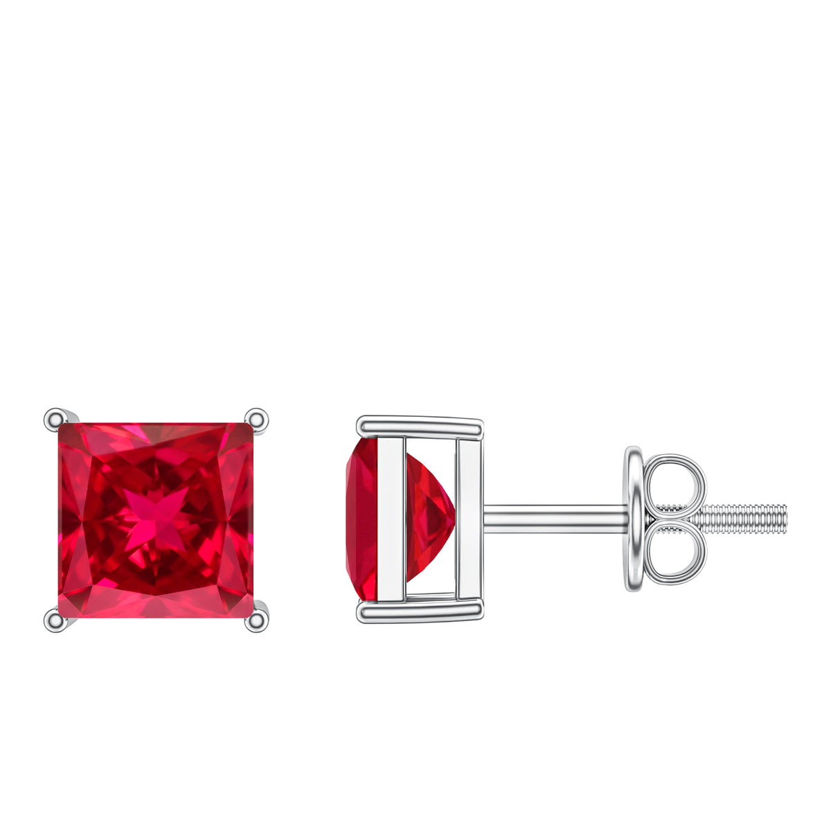 3 Carat Princess Cut Lab Created Ruby Solitaire Stud Earrings AAAA - Rosec Jewels