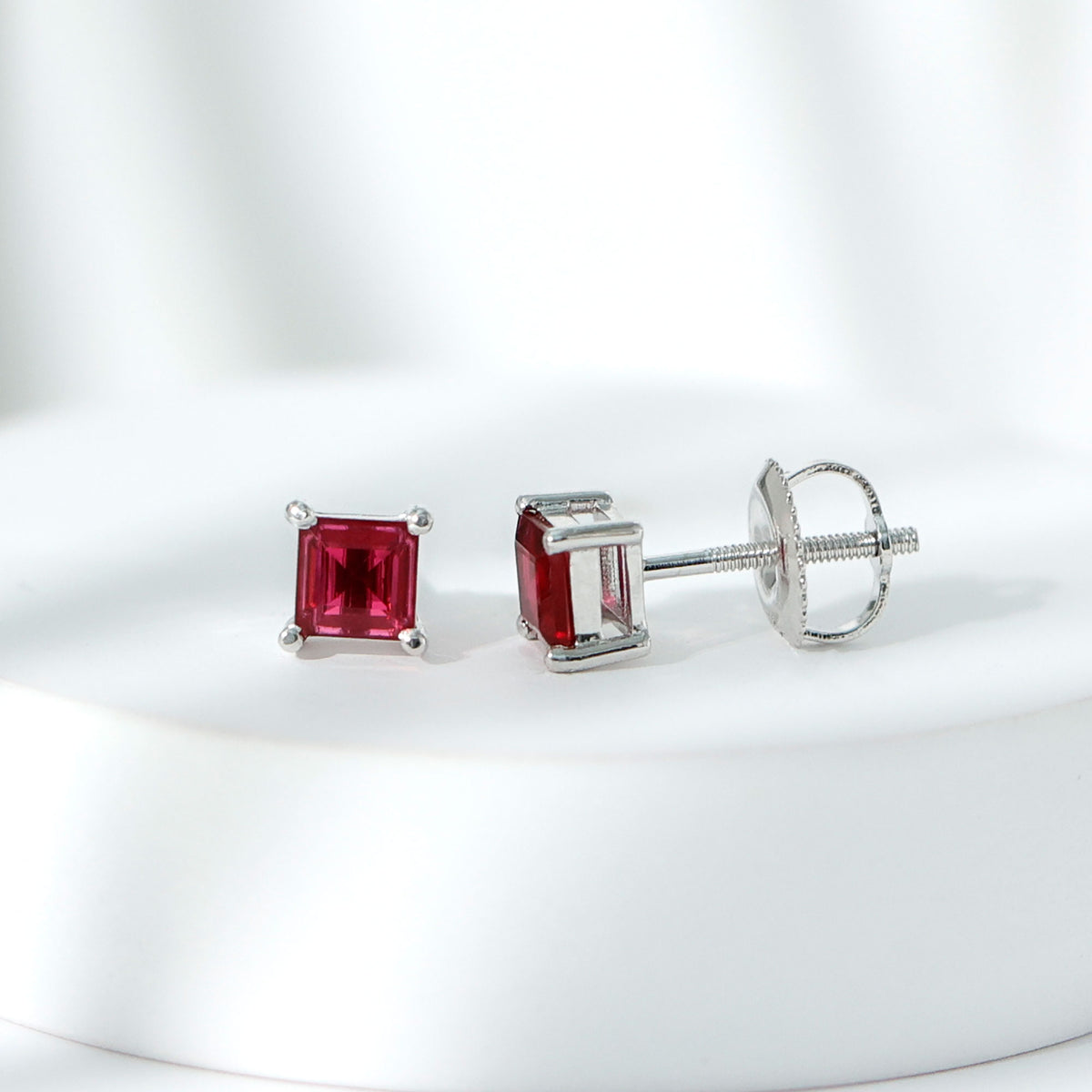 3 Carat Princess Cut Lab Created Ruby Solitaire Stud Earrings AAAA - Rosec Jewels