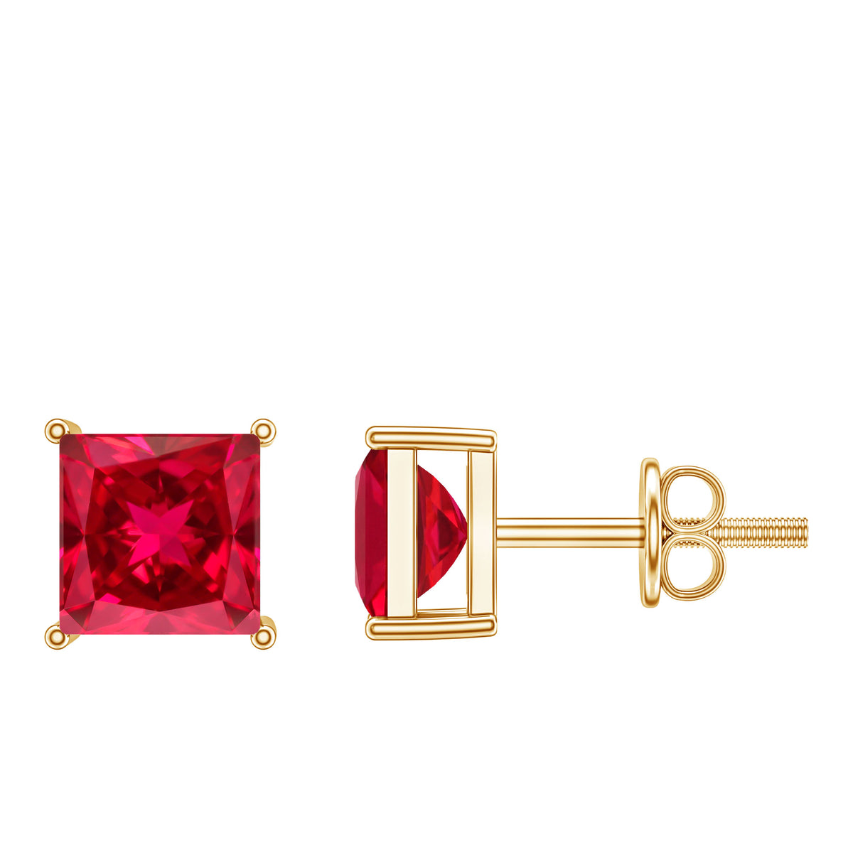3 Carat Princess Cut Lab Created Ruby Solitaire Stud Earrings AAAA - Rosec Jewels