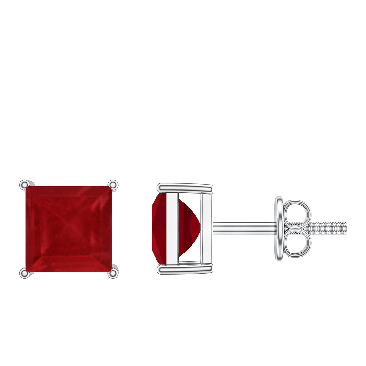 0.9 Carat Princess Cut Ruby Solitaire Stud Earrings AAA - Rosec Jewels