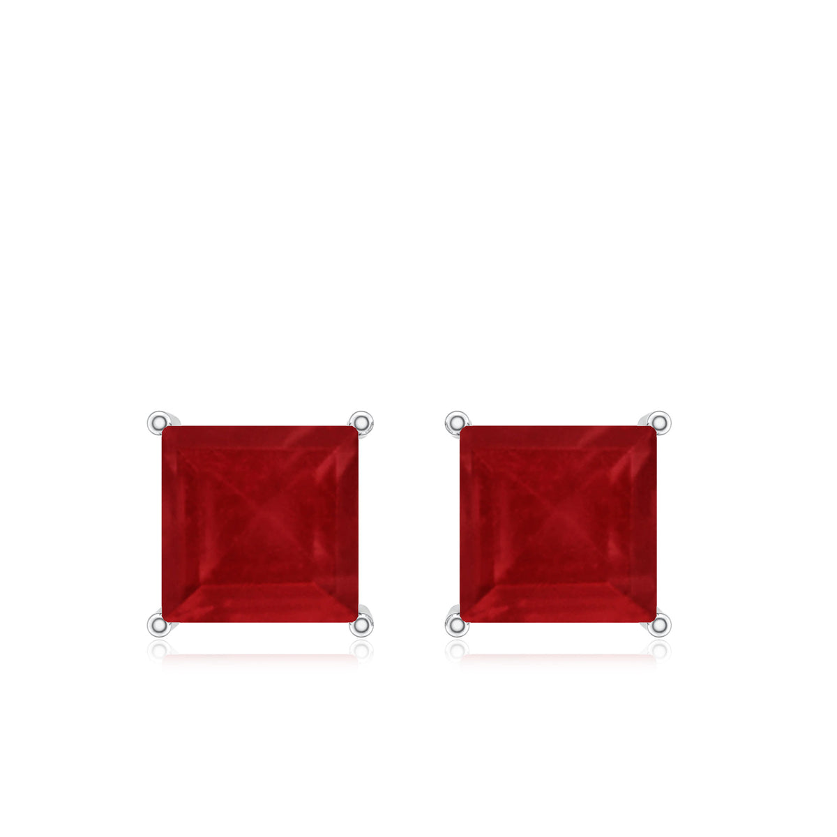 0.9 Carat Princess Cut Ruby Solitaire Stud Earrings AAA - Rosec Jewels