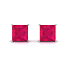 4 MM Classic Princess Cut Ruby Solitaire Stud Earrings Ruby - ( AAA ) - Quality - Rosec Jewels