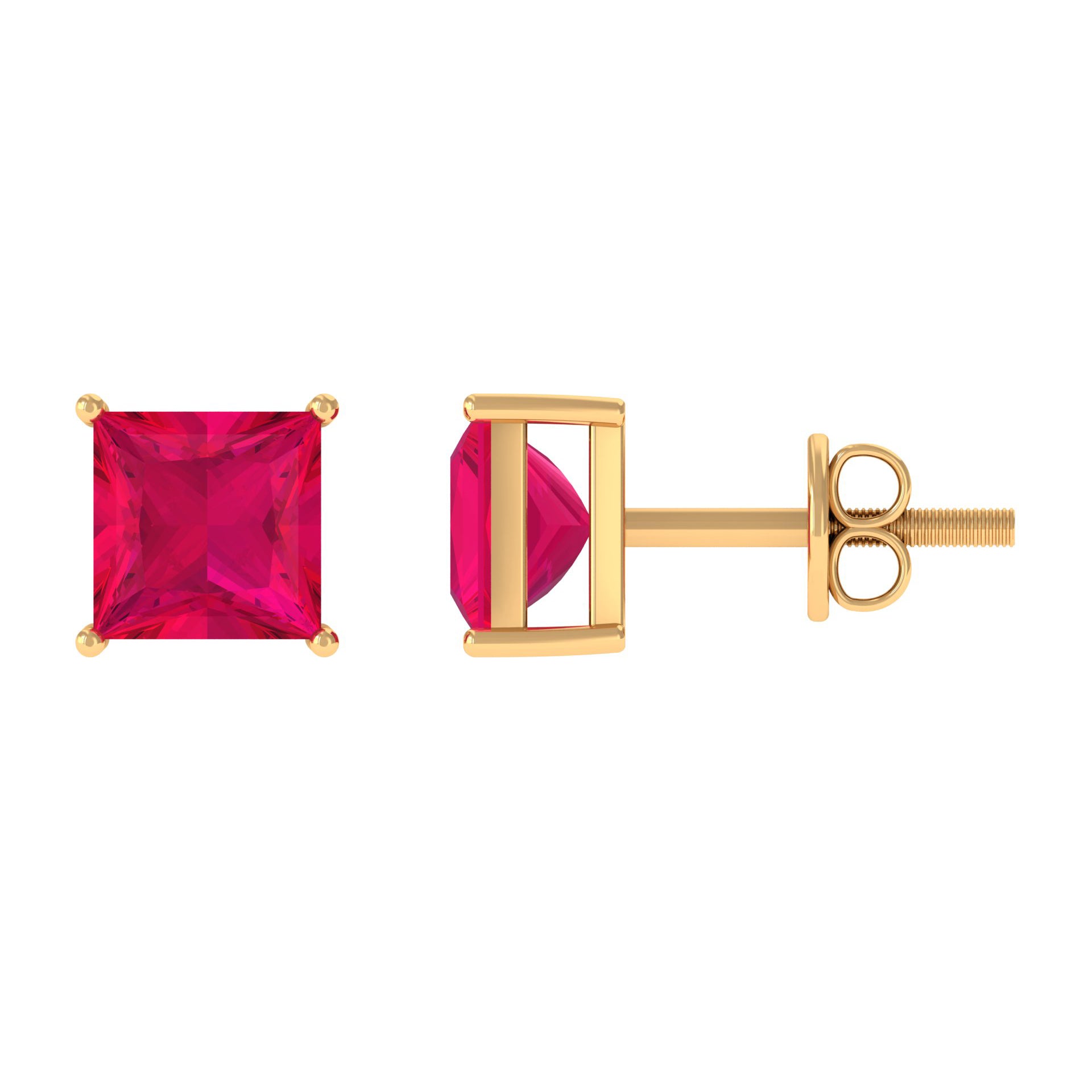 4 MM Classic Princess Cut Ruby Solitaire Stud Earrings Ruby - ( AAA ) - Quality - Rosec Jewels