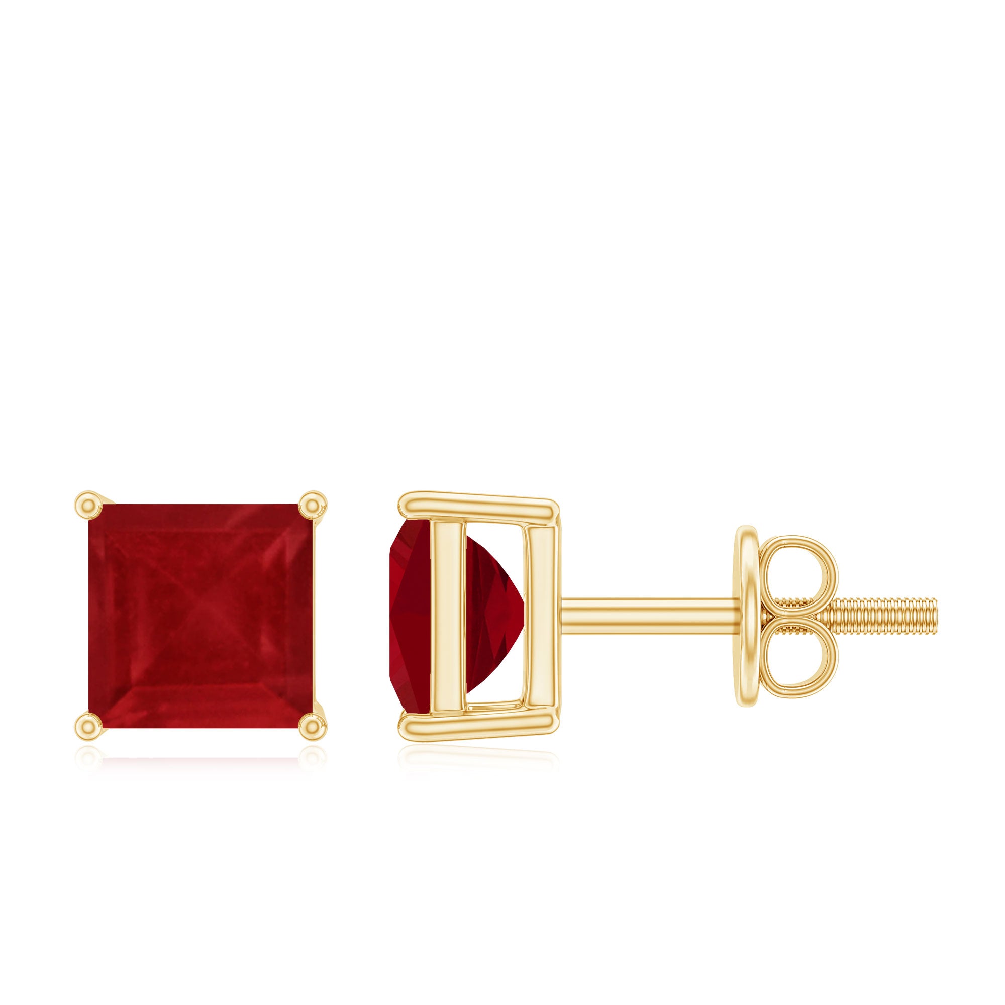 アクセサリー 18K WG Ruby Earring (Only ONE pc.) 1 CT Princess Cut Ruby Solitaire Stud Earrings – Rosec Jewels