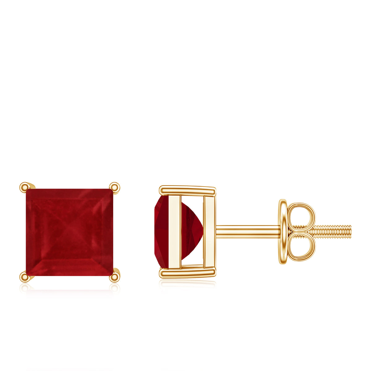 0.9 Carat Princess Cut Ruby Solitaire Stud Earrings AAA - Rosec Jewels
