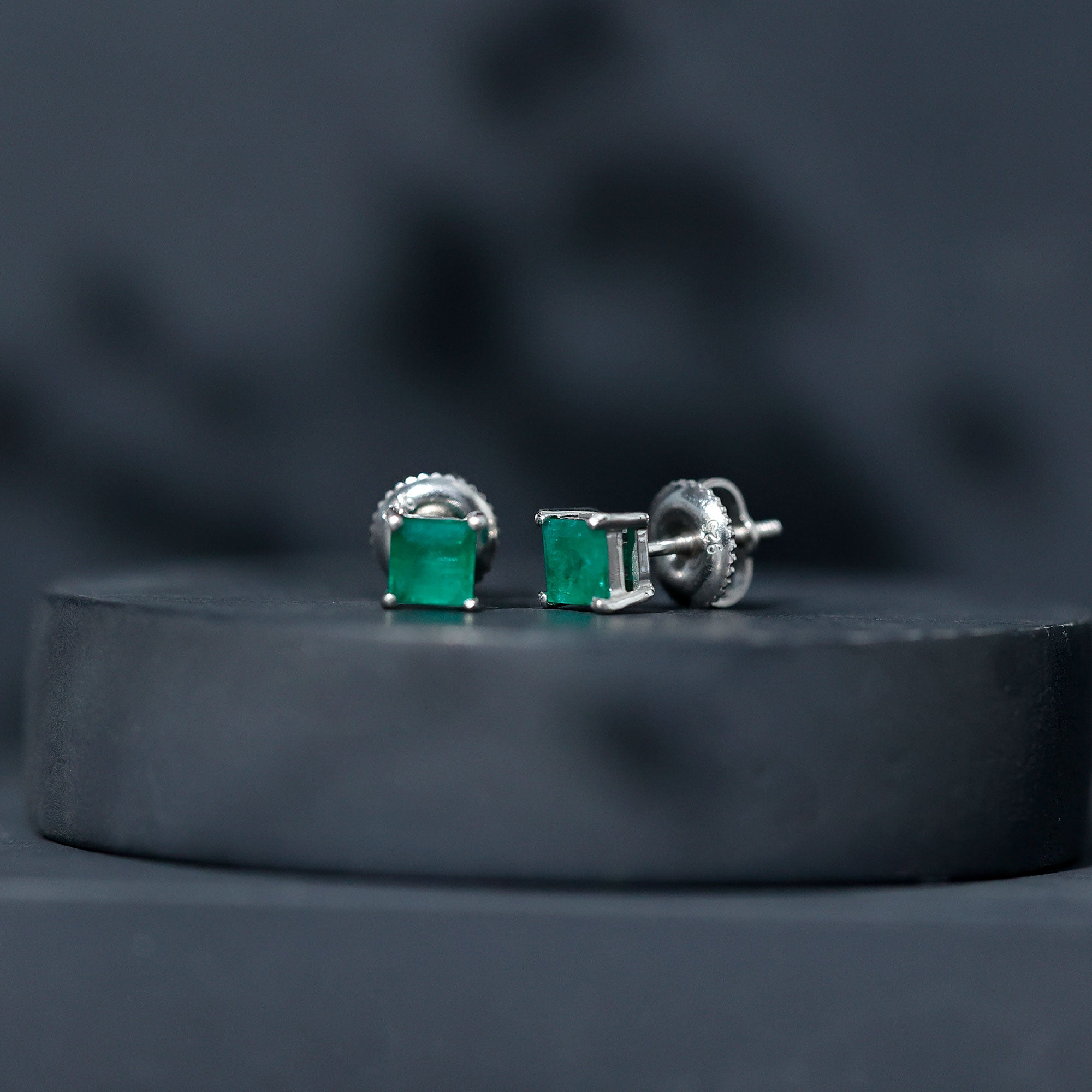 Princess Cut Natural Emerald Solitaire Stud Earrings – Rosec Jewels