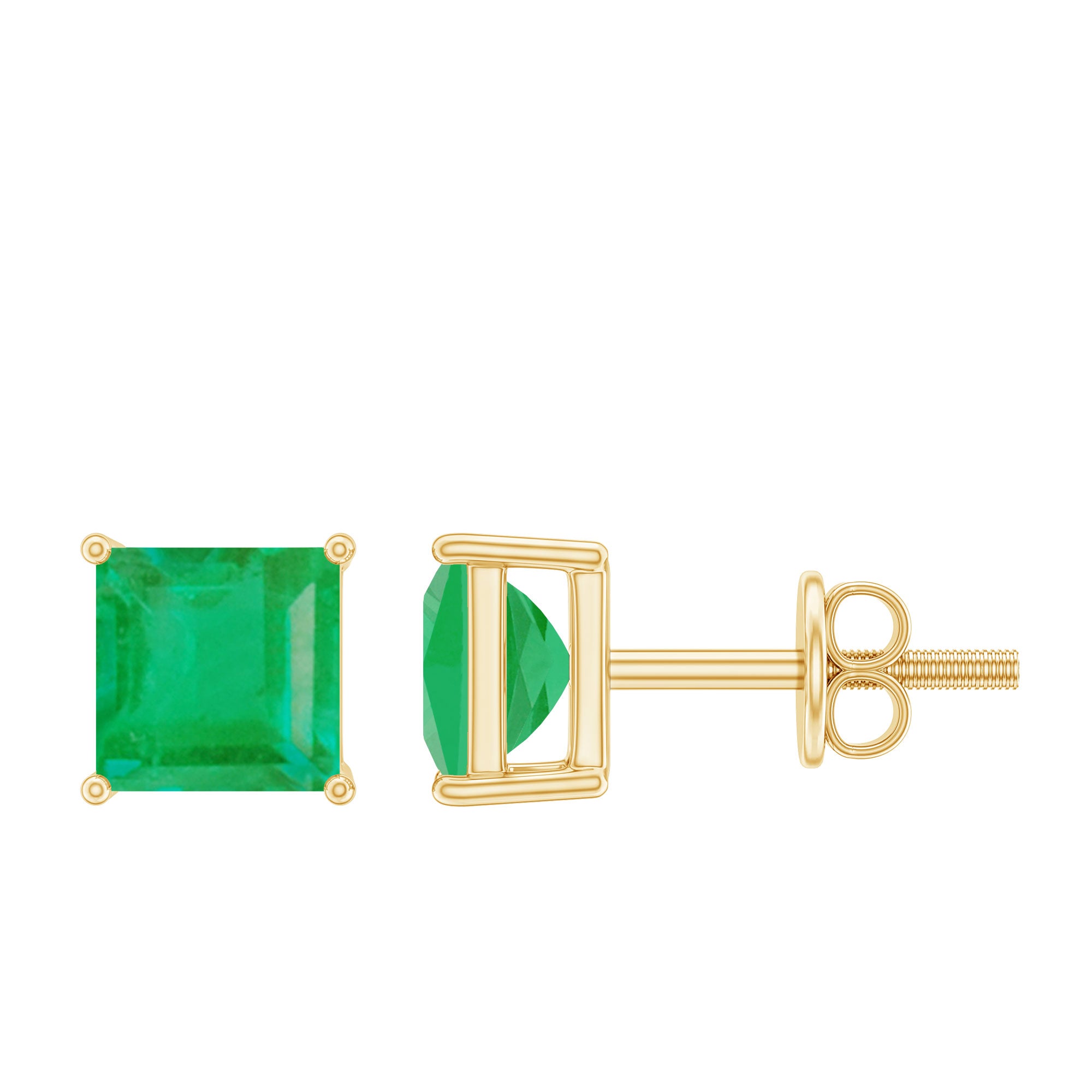 Princess Cut Natural Emerald Solitaire Stud Earrings – Rosec Jewels