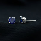 Round Cut Created Blue Sapphire Solitaire Stud Earrings with Moissanite Accent Lab Created Blue Sapphire - ( AAAA ) - Quality - Rosec Jewels
