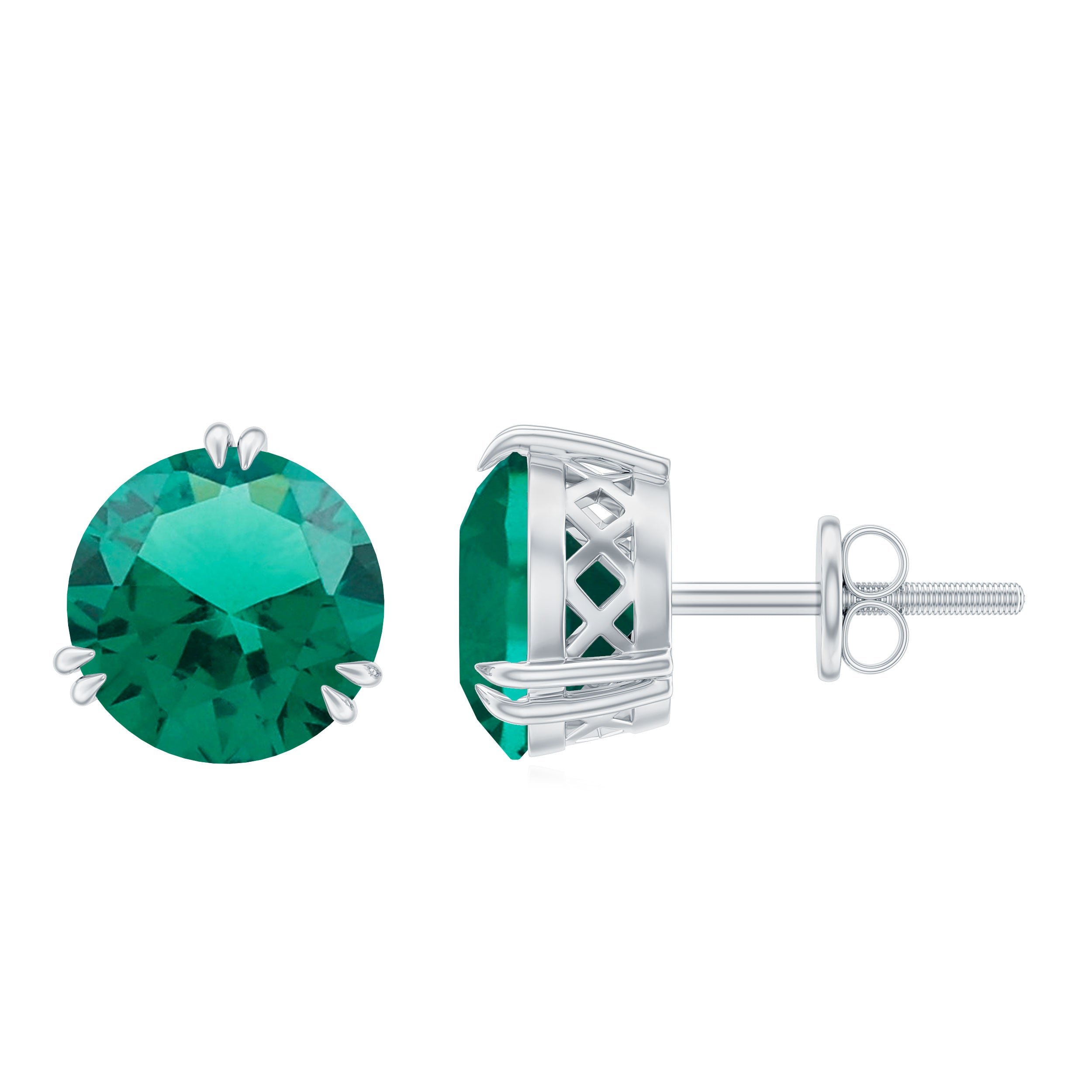 Rosec Jewels-Certified 8mm Lab Grown Emerald Studs in Silver