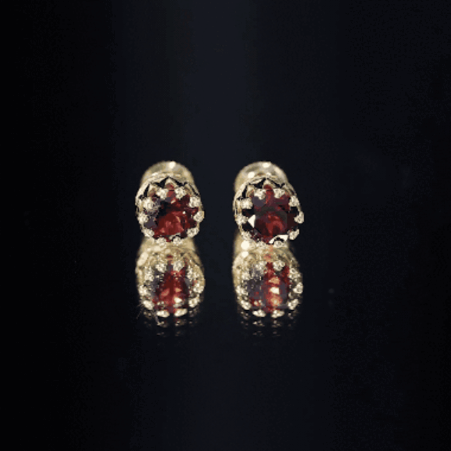 Natural 3.4 Carat Garnet Crown Earrings in Yellow Gold Plated Silver AAA 14K Yellow Gold Plated Silver - Rosec Jewels