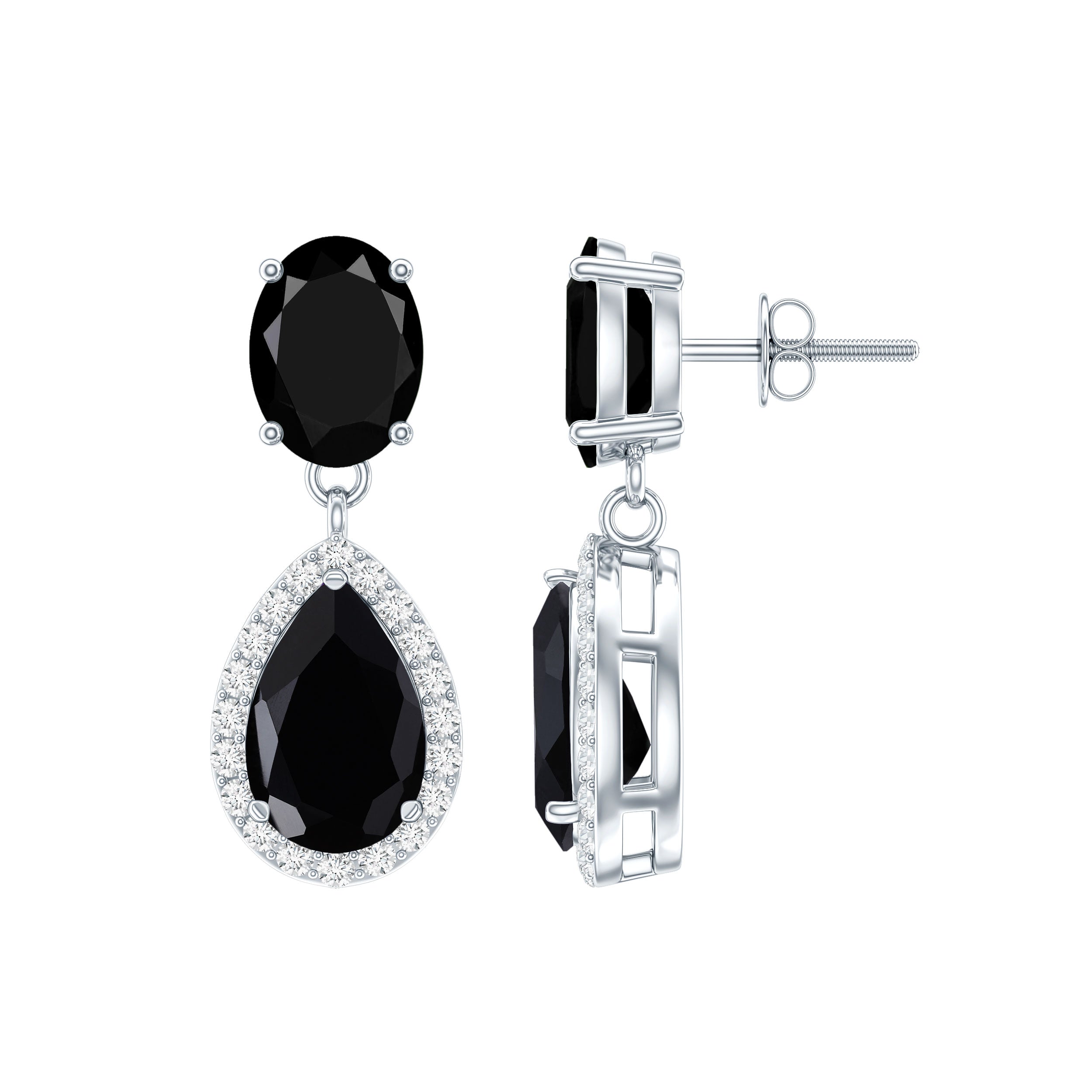 4.75 CT Lab Created Black Diamond Classic Teardrop Earrings with Diamond Halo AAAA ( Synthetic ) - Rosec Jewels