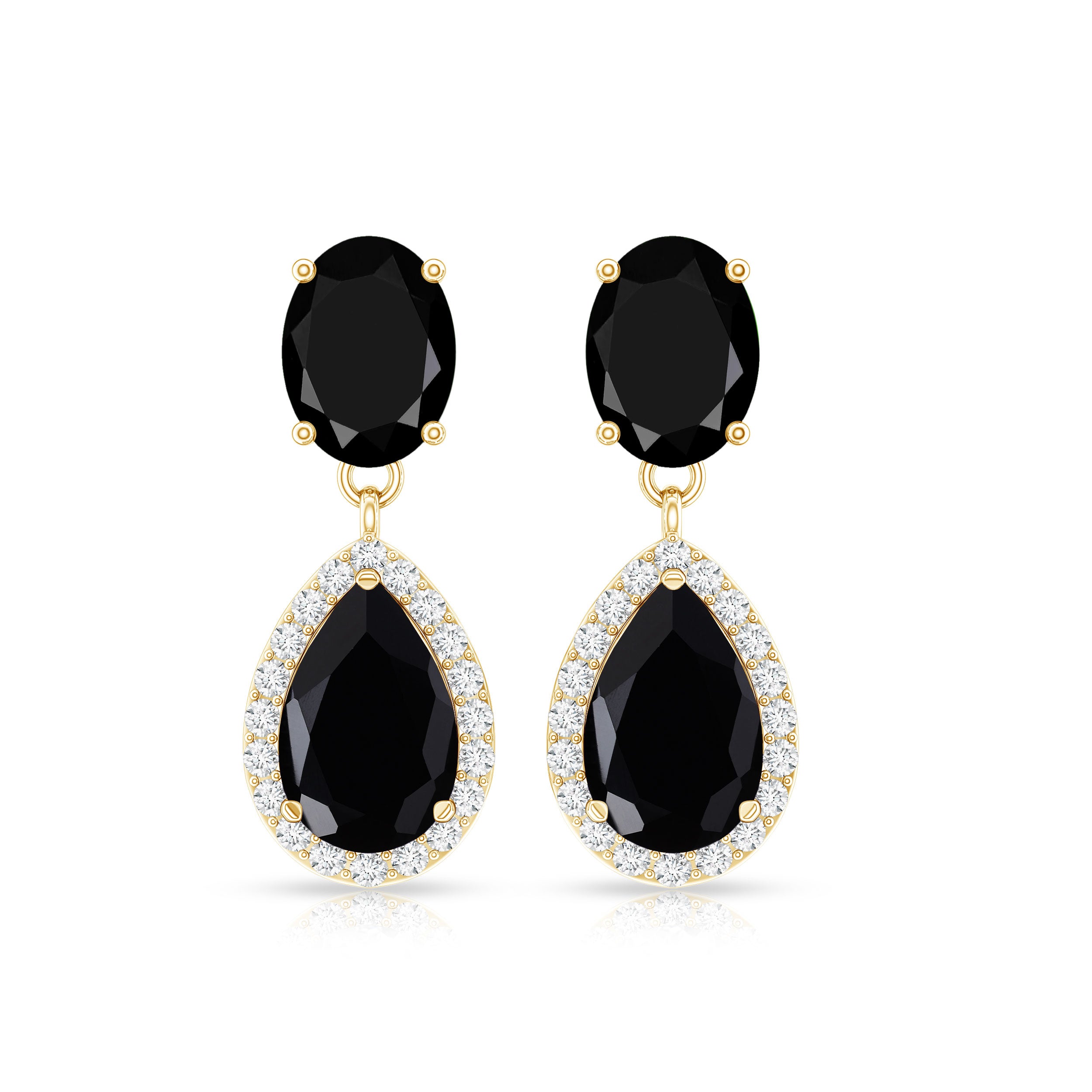 4.75 CT Lab Created Black Diamond Classic Teardrop Earrings with Diamond Halo AAAA ( Synthetic ) - Rosec Jewels