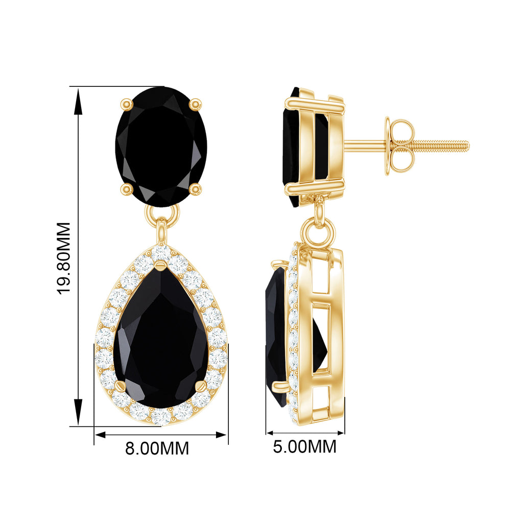 4.5 CT Oval and Pear Black Spinel Classic Dangle Earrings with Diamond Black Spinel - ( AAA ) - Quality - Rosec Jewels