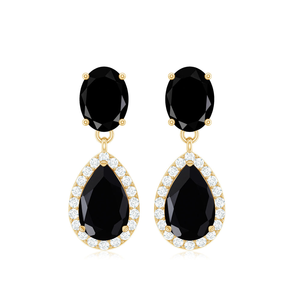 4.5 CT Oval and Pear Black Spinel Classic Dangle Earrings with Diamond Black Spinel - ( AAA ) - Quality - Rosec Jewels