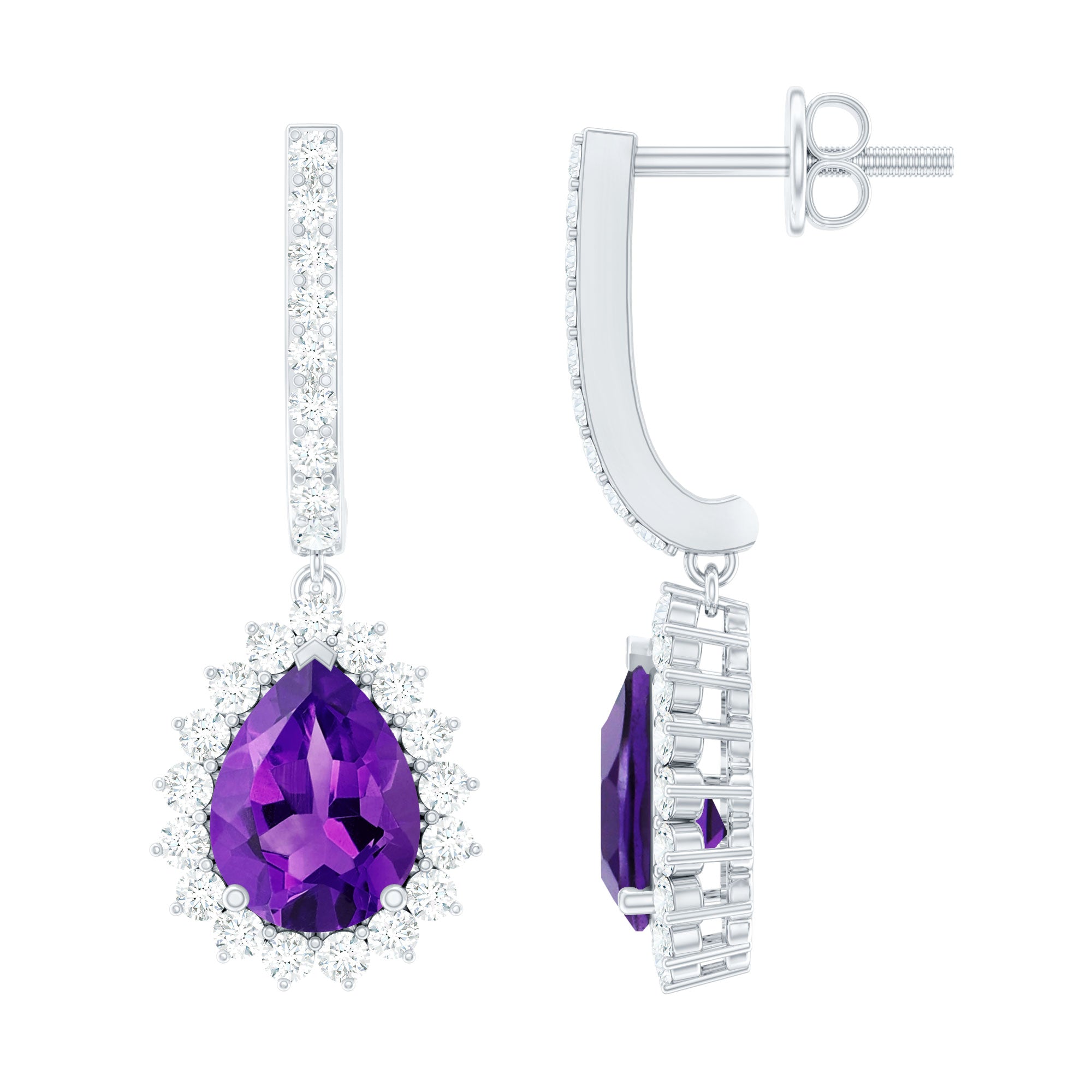 Natural Amethyst Bridal Earrings with Moissanite Halo