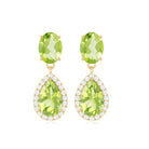 Classic Peridot Dangle Earrings with Diamond Halo Peridot - ( AAA ) - Quality - Rosec Jewels