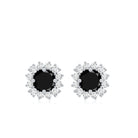 Certified Real Black Spinel Stud Earrings with Diamond Halo AAA - Rosec Jewels