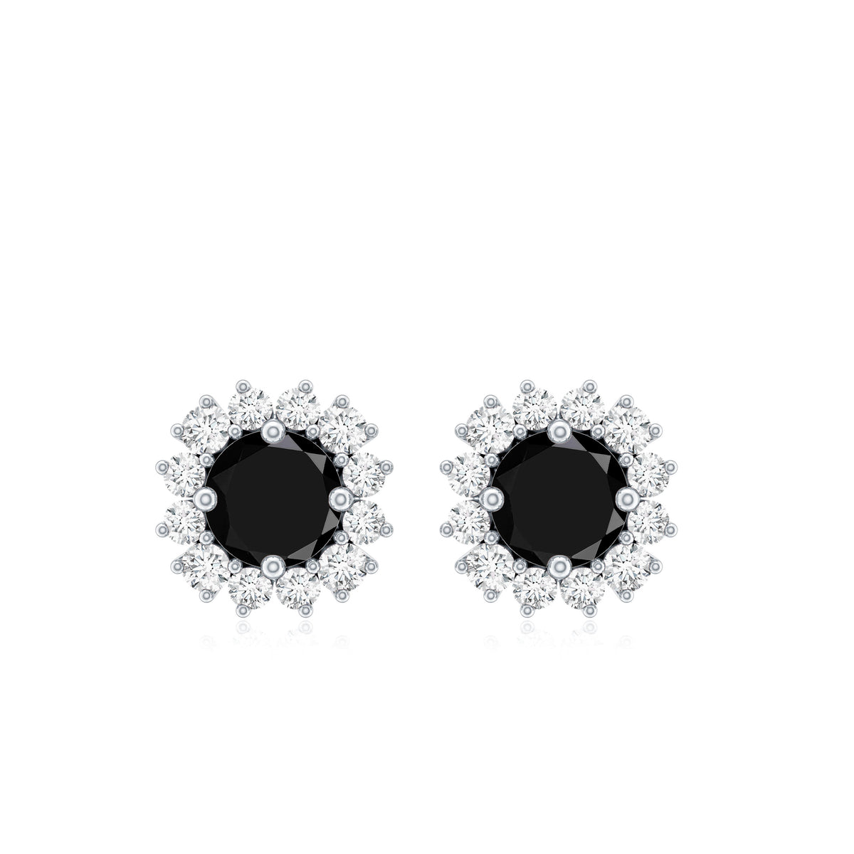Certified Real Black Spinel Stud Earrings with Diamond Halo AAA - Rosec Jewels