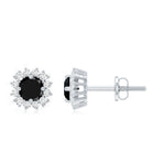 Certified Real Black Spinel Stud Earrings with Diamond Halo AAA - Rosec Jewels
