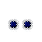 0.8 Carat Natural Blue Sapphire and Diamond Halo Stud Earrings AAA - Rosec Jewels