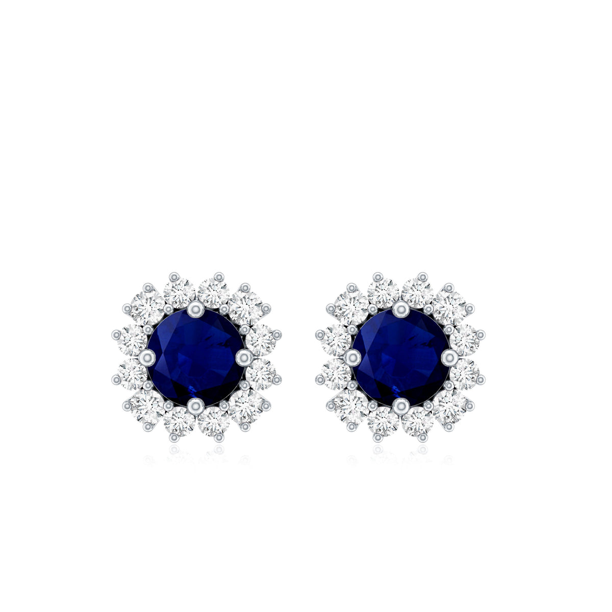 0.8 Carat Natural Blue Sapphire and Diamond Halo Stud Earrings AAA - Rosec Jewels