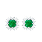 1 CT Emerald Stud Earrings with Diamond Halo Emerald - ( AAA ) - Quality - Rosec Jewels
