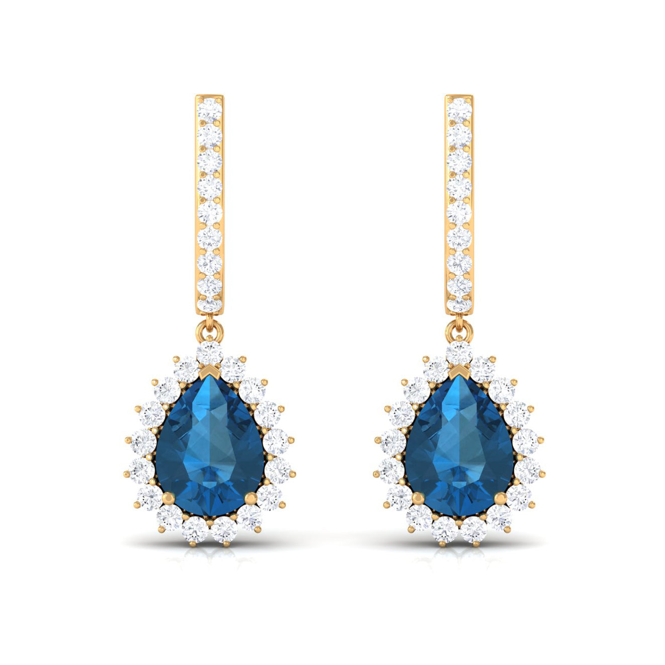 Teardrop Earrings with London Blue Topaz and Diamond London Blue Topaz - ( AAA ) - Quality - Rosec Jewels