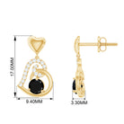 Black and White Diamond Heart Drop Earrings Black Diamond - ( AAA ) - Quality - Rosec Jewels