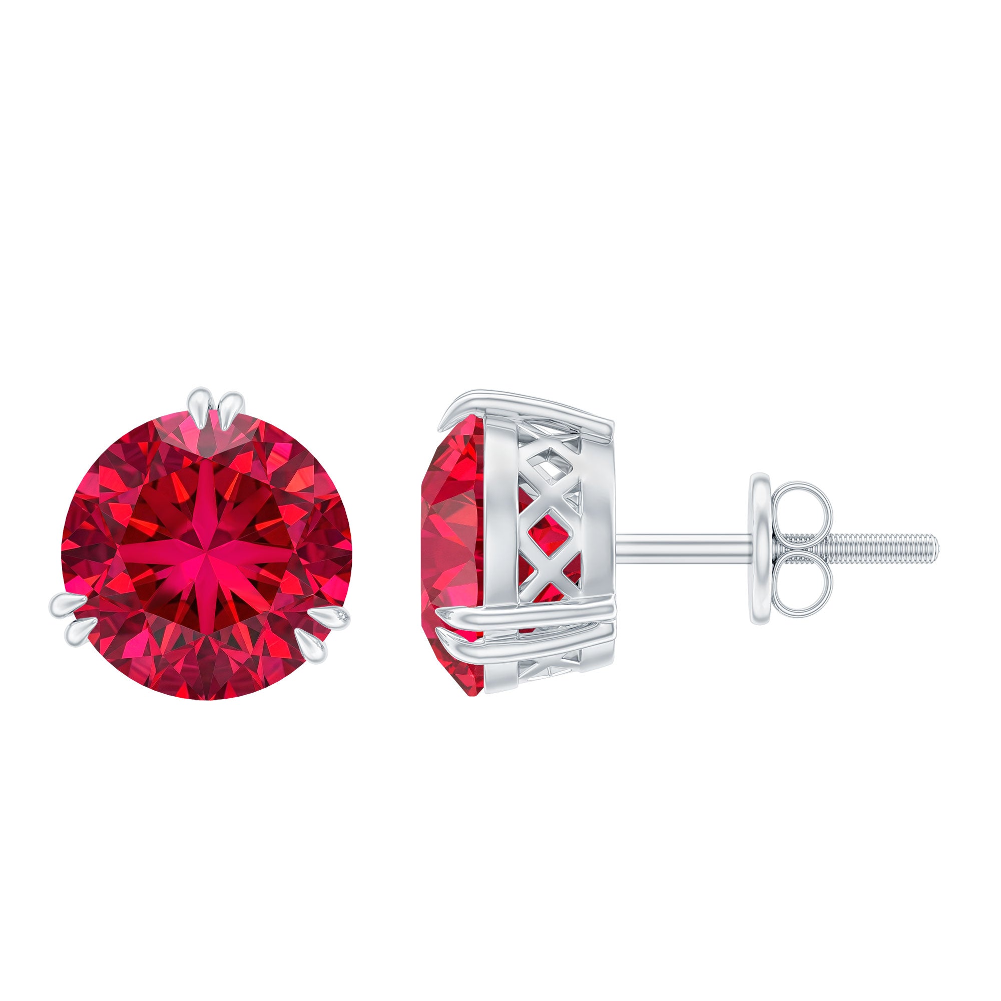 8MM Lab Created Ruby Solitaire Stud Earrings for Women