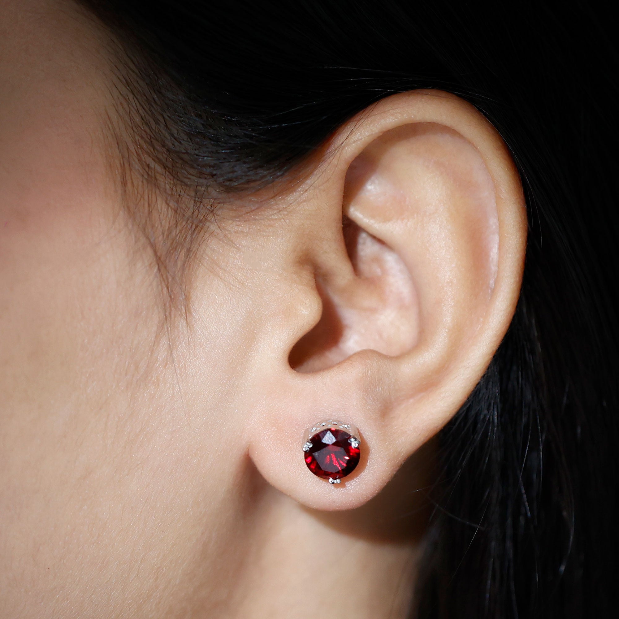 8 MM Lab Created Ruby Solitaire Stud Earrings for Women Lab Created Ruby - ( AAAA ) - Quality - Rosec Jewels
