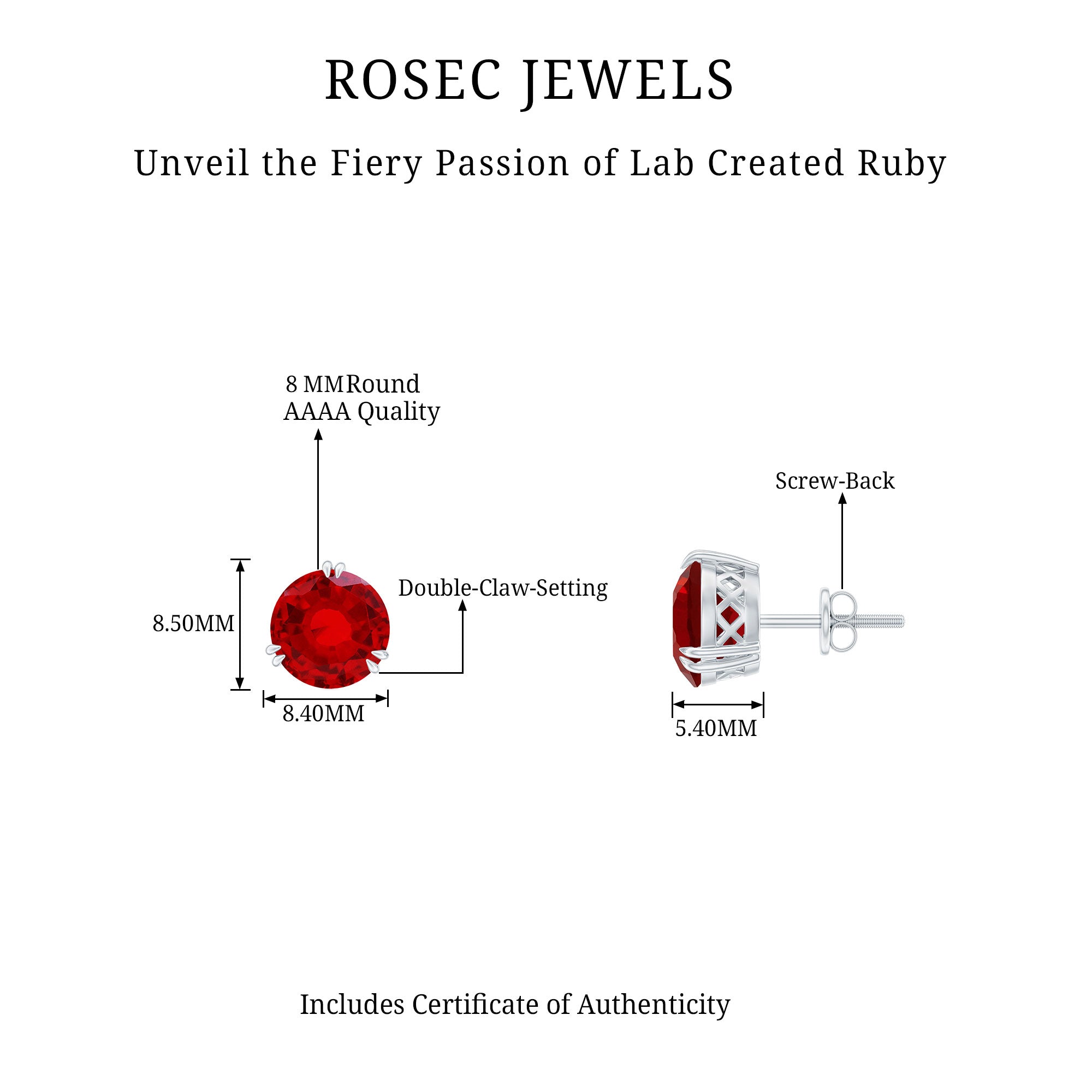 8 MM Lab Created Ruby Solitaire Stud Earrings for Women Lab Created Ruby - ( AAAA ) - Quality - Rosec Jewels