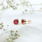 8MM Lab Created Ruby Solitaire Stud Earrings for Women AAAA - Rosec Jewels