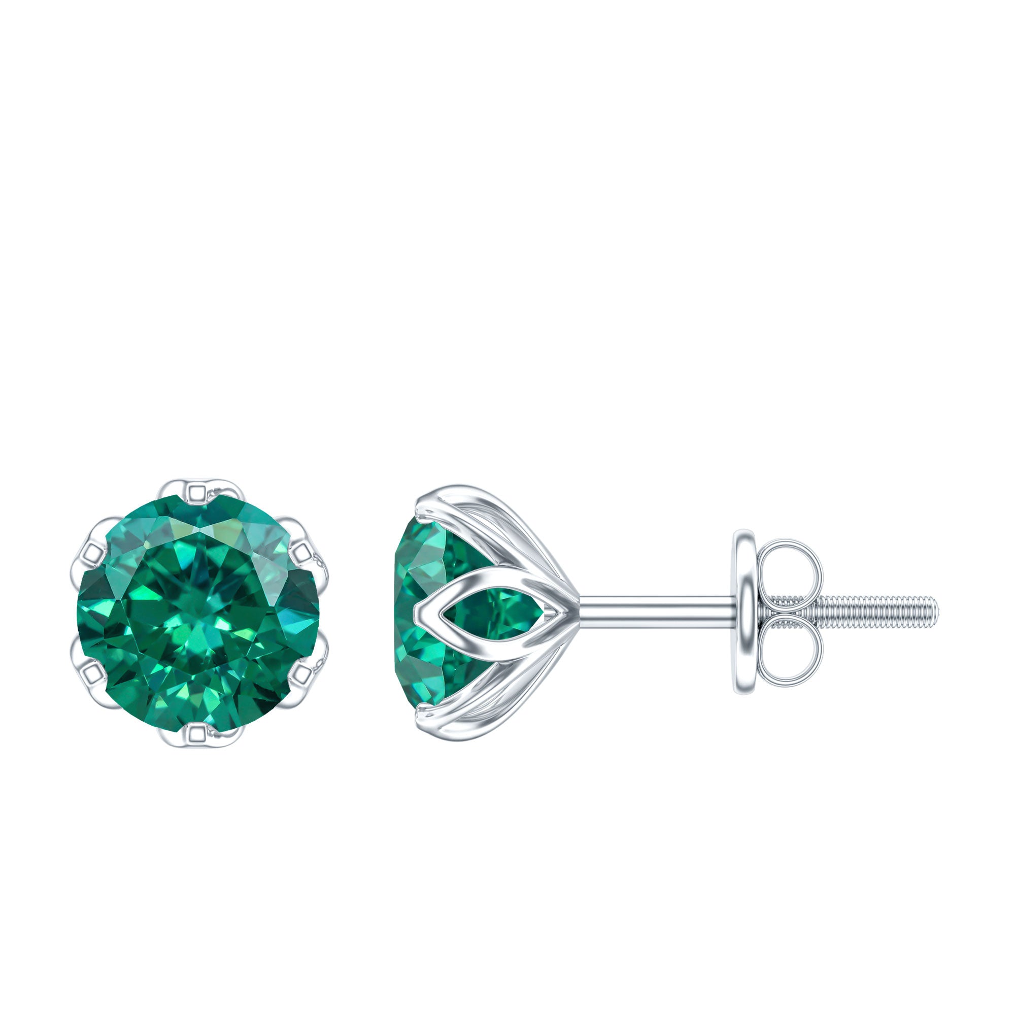 Lotus Basket Set 1.6 Carat Lab Created Emerald Solitaire Stud
