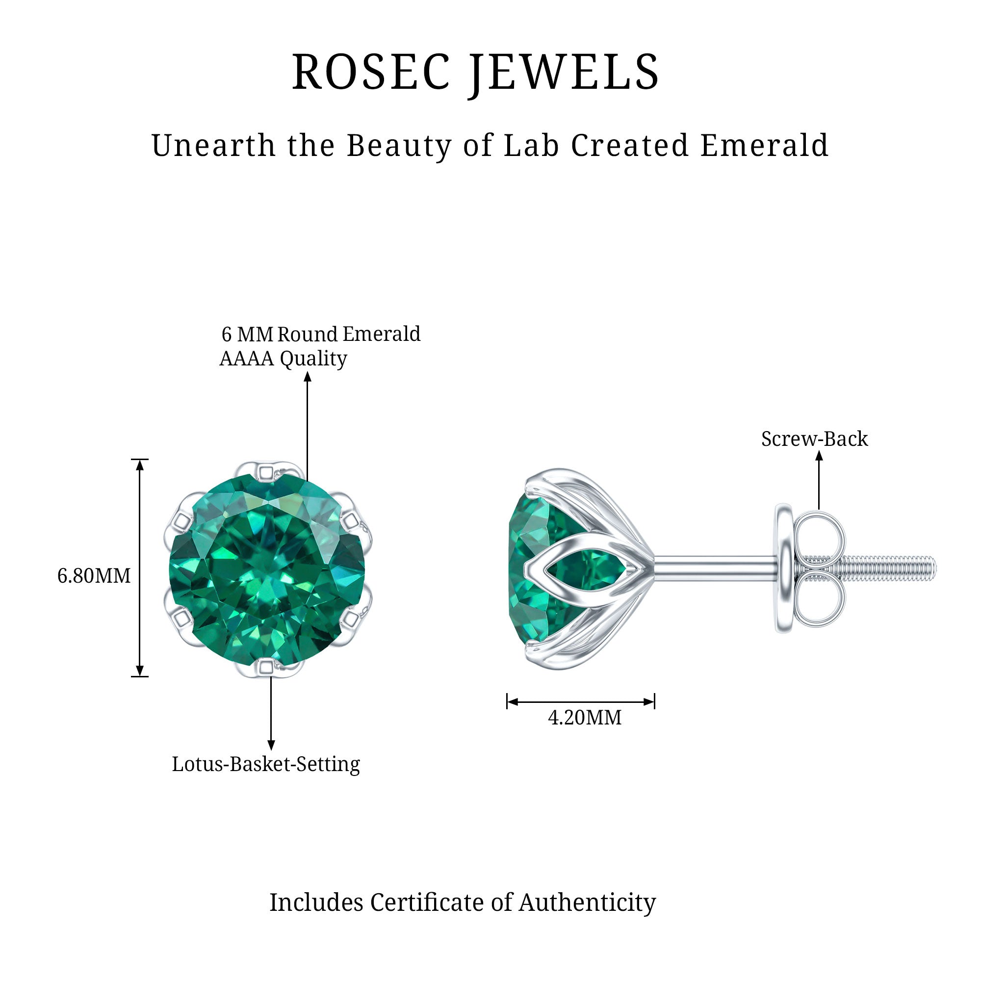 Lotus Basket Set 1.6 Carat Lab Created Emerald Solitaire Stud