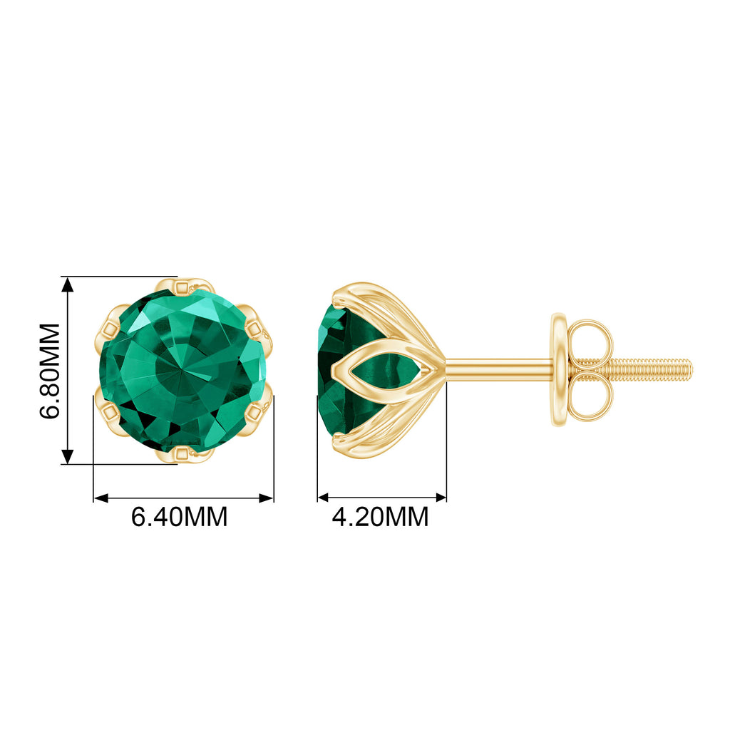 6 MM Round Cut Created Emerald Solitaire Stud Earrings in Lotus Basket Setting Lab Created Emerald - ( AAAA ) - Quality - Rosec Jewels