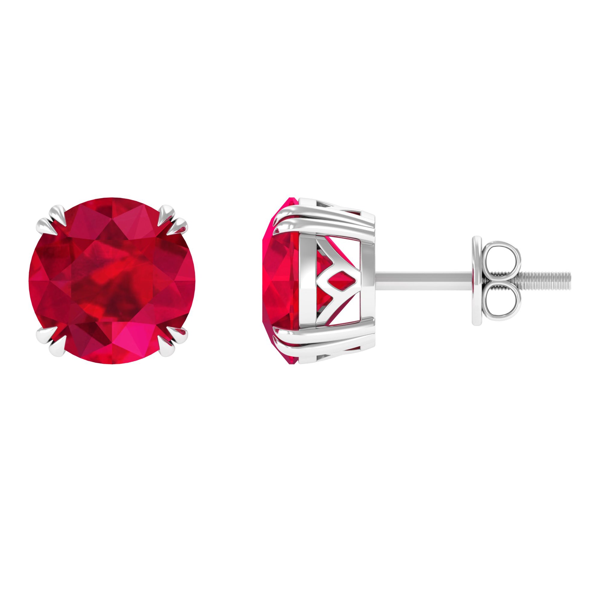 4.5 CT Created Ruby Solitaire Silver Stud Earring in Double Claw Prong Setting Lab Created Ruby - ( AAAA ) - Quality 92.5 Sterling Silver - Rosec Jewels
