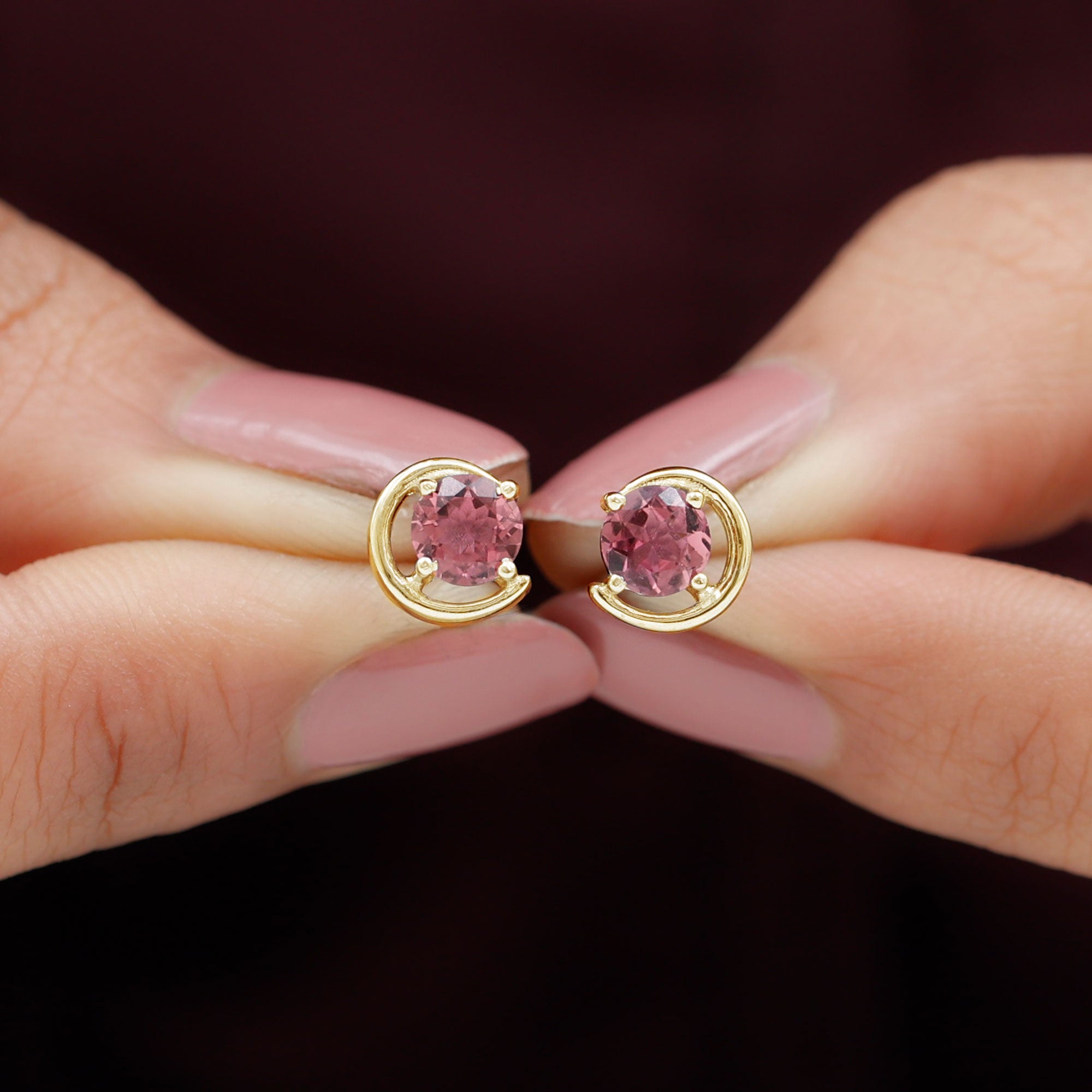 1 CT Simple Pink Tourmaline Solitaire Stud Earrings Pink Tourmaline - ( AAA ) - Quality - Rosec Jewels