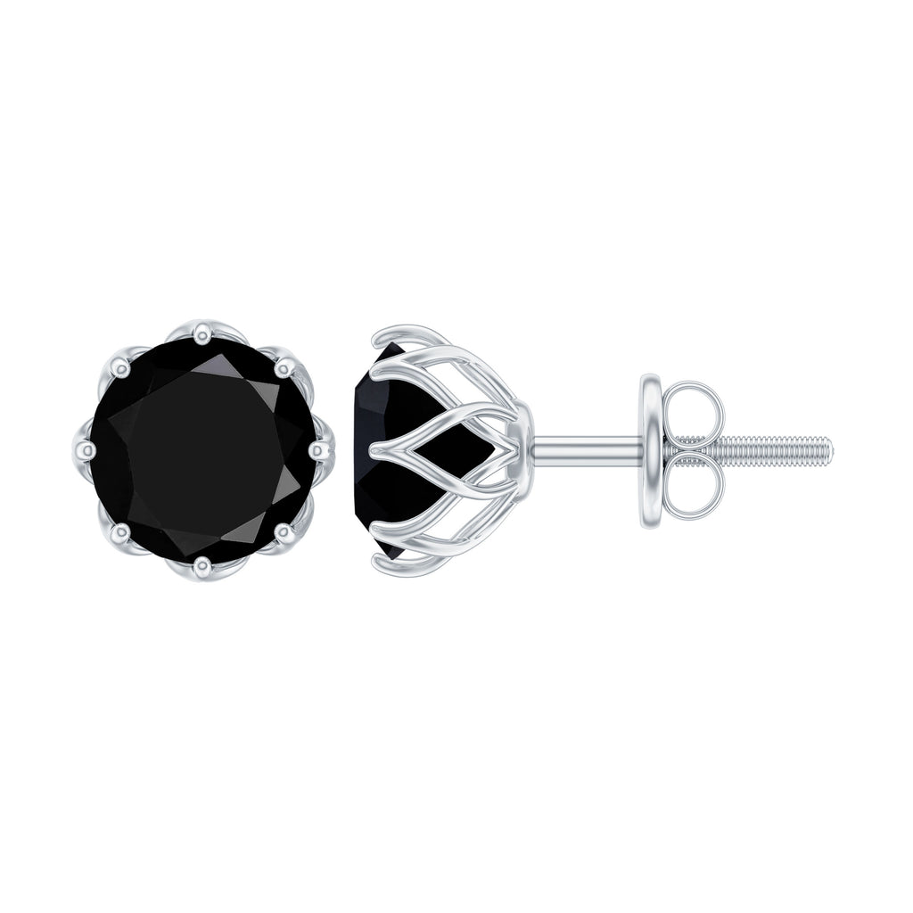 6 MM Decorative Black Onyx Solitaire Stud Earrings Black Onyx - ( AAA ) - Quality - Rosec Jewels
