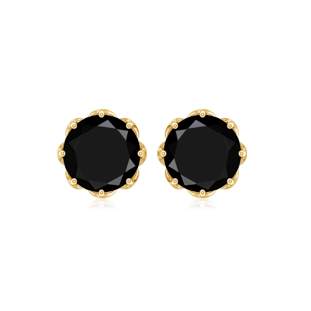 6 MM Decorative Black Onyx Solitaire Stud Earrings Black Onyx - ( AAA ) - Quality - Rosec Jewels