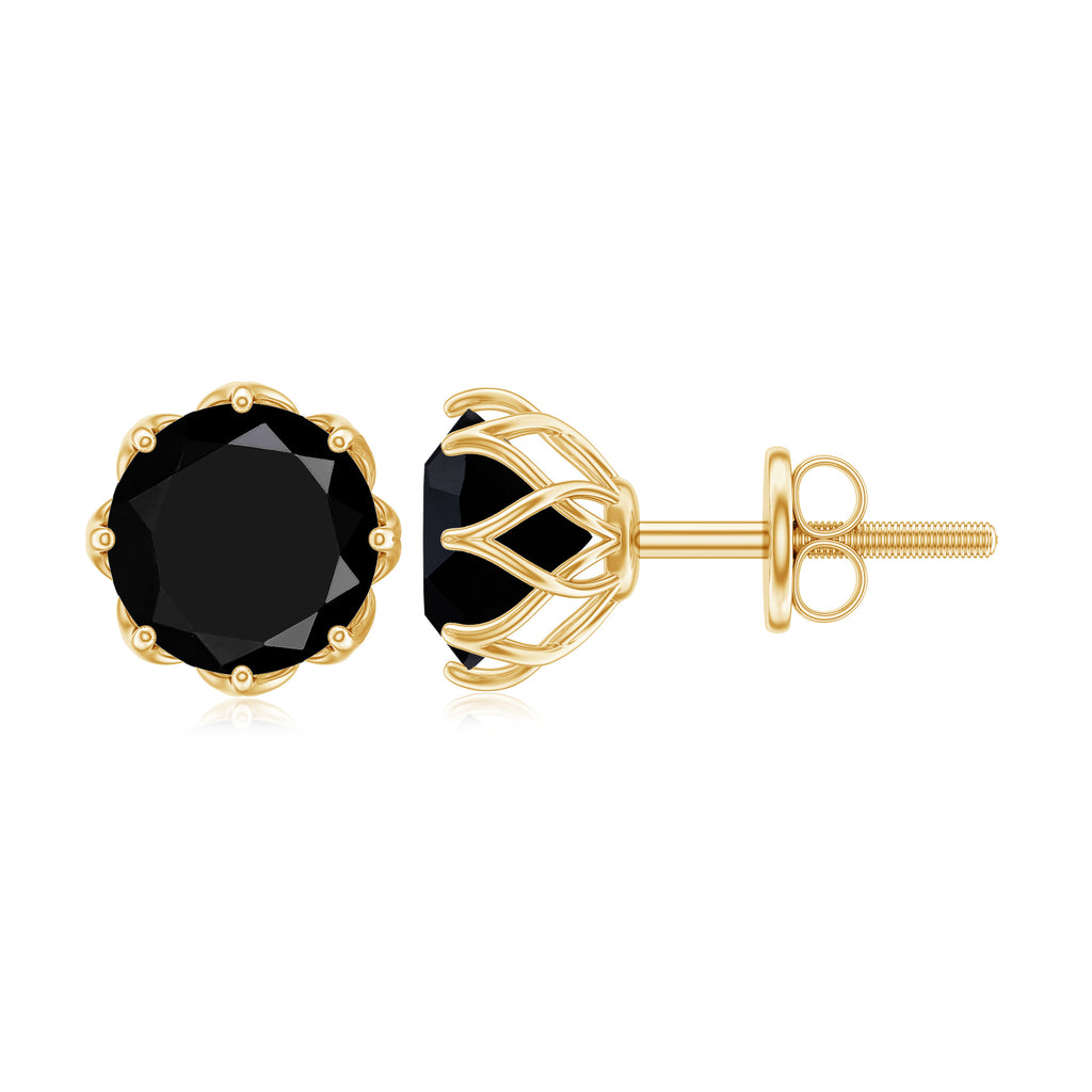 6 MM Decorative Black Spinel Solitaire Stud Earrings Black Spinel - ( AAA ) - Quality - Rosec Jewels